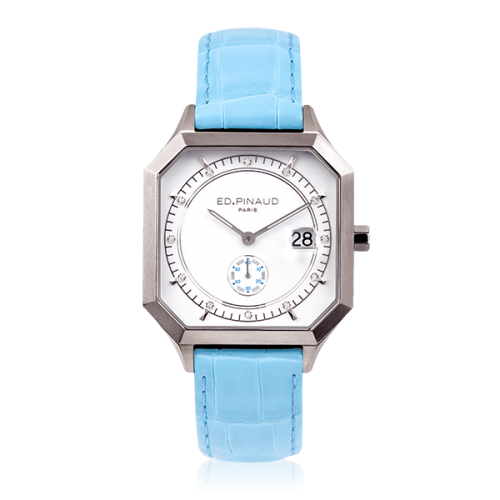 Sport watch - Steel Case,12 Diamonds, Riviera Blue Leather Strap